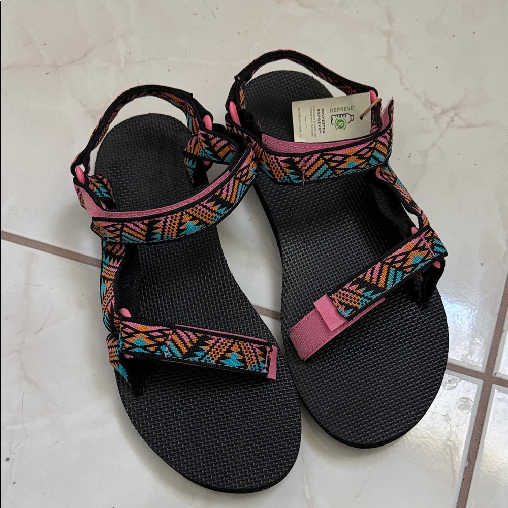 Teva Women's Sandals with Pink, Black, Orange Pattern